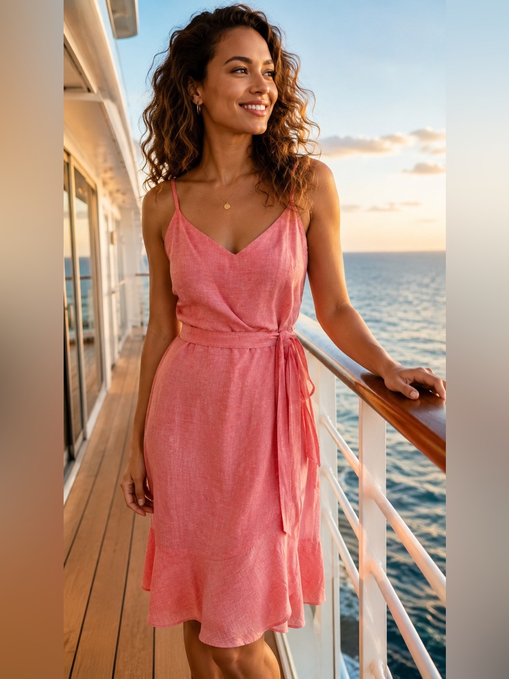 Banana Republic Coral Pink Sleeveless Wrap-Style Midi Dress